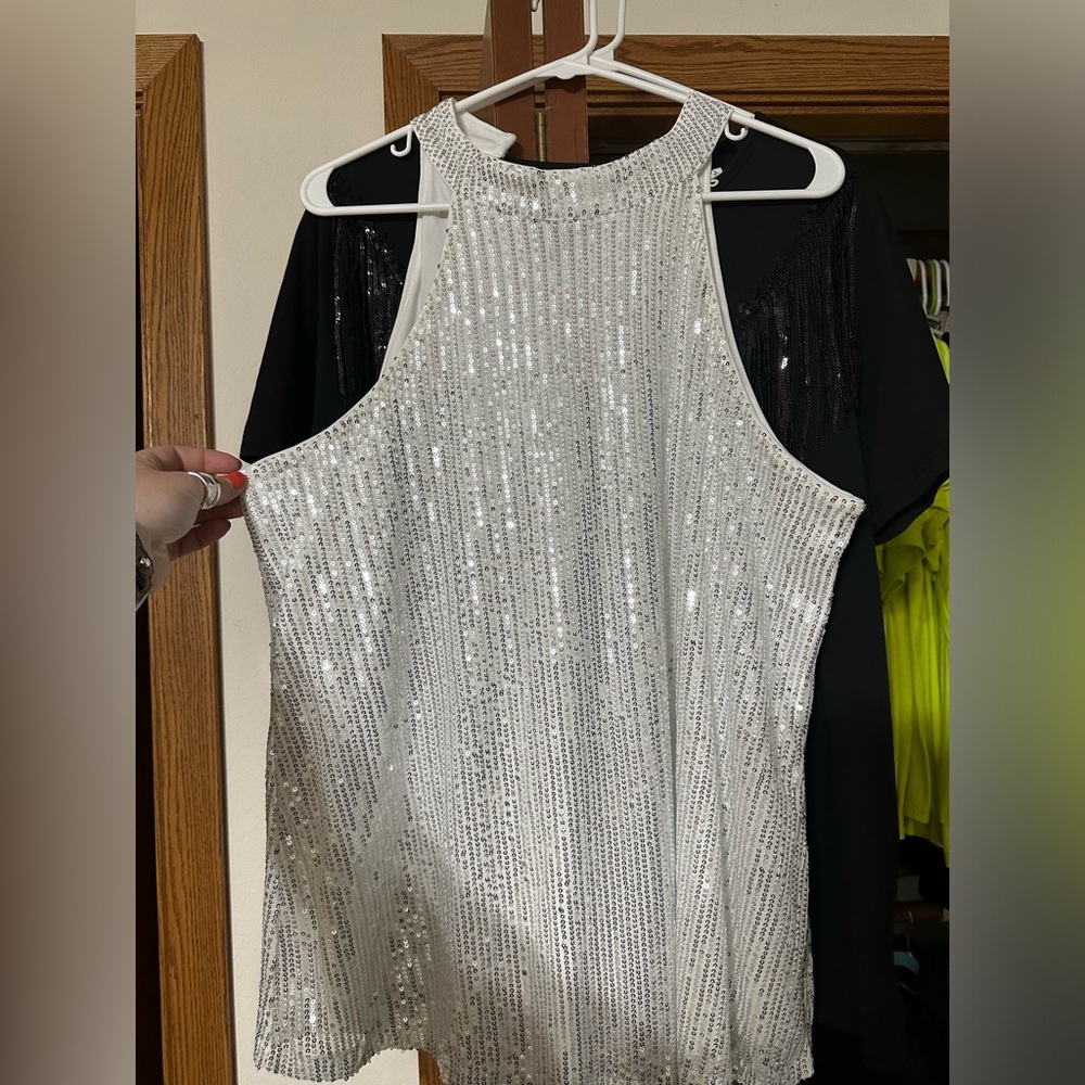 White Sequin Halter Tank